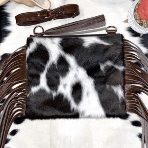 100% Handmade New Real Cowhide Leather Crossbody Purse Handbag Hair On